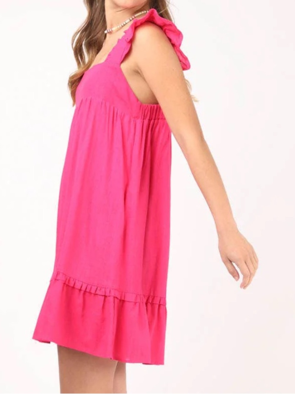 Bright Pink Ruffle Strap Mini Dress - Picture 3 of 14